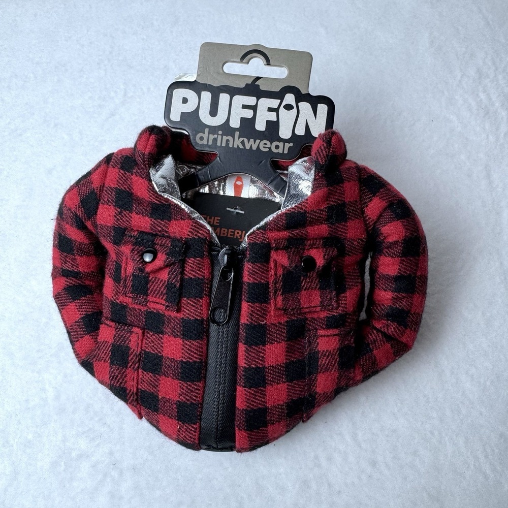 Puffin Drinkwear Beverage Jacket Lumberjack Red Flannel Insulated Can Holder